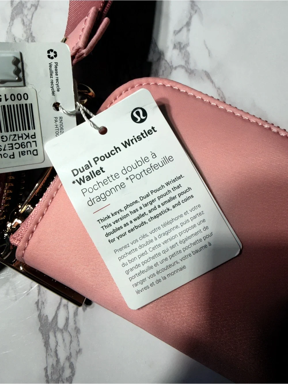 Lululemon dual pouch wristlet wallet pink gold